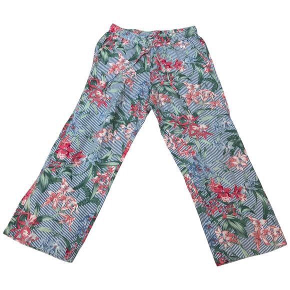 Tommy Bahama Orchid Isle Stripe Linen Easy Pants Tropical Floral Blue Size Small - Picture 3 of 10